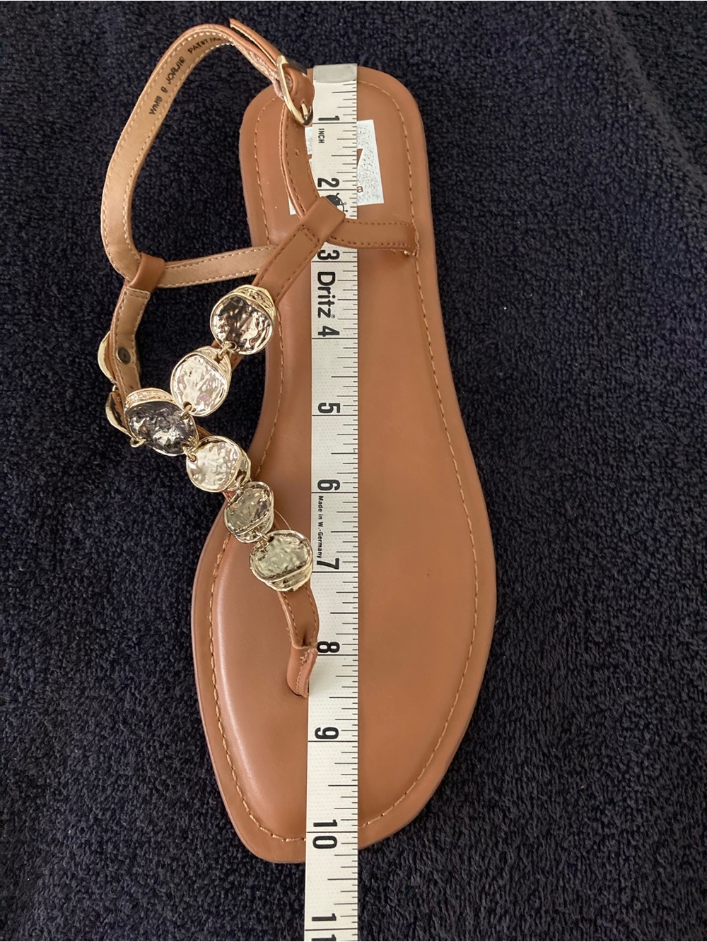 Dolce Vita Tan T-Strap Sandals with Gold Discs - Picture 5 of 5